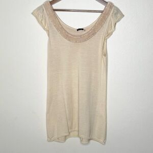 Magaschoni Cream Silk Cotton Blend Wide Neck Tunic Blouse - Women’s US LG